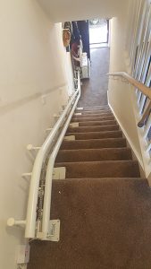 reconditioned stannah curved stairlift swan neck rail