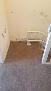 reconditioned stannah curved stairlift with swan neck rail config